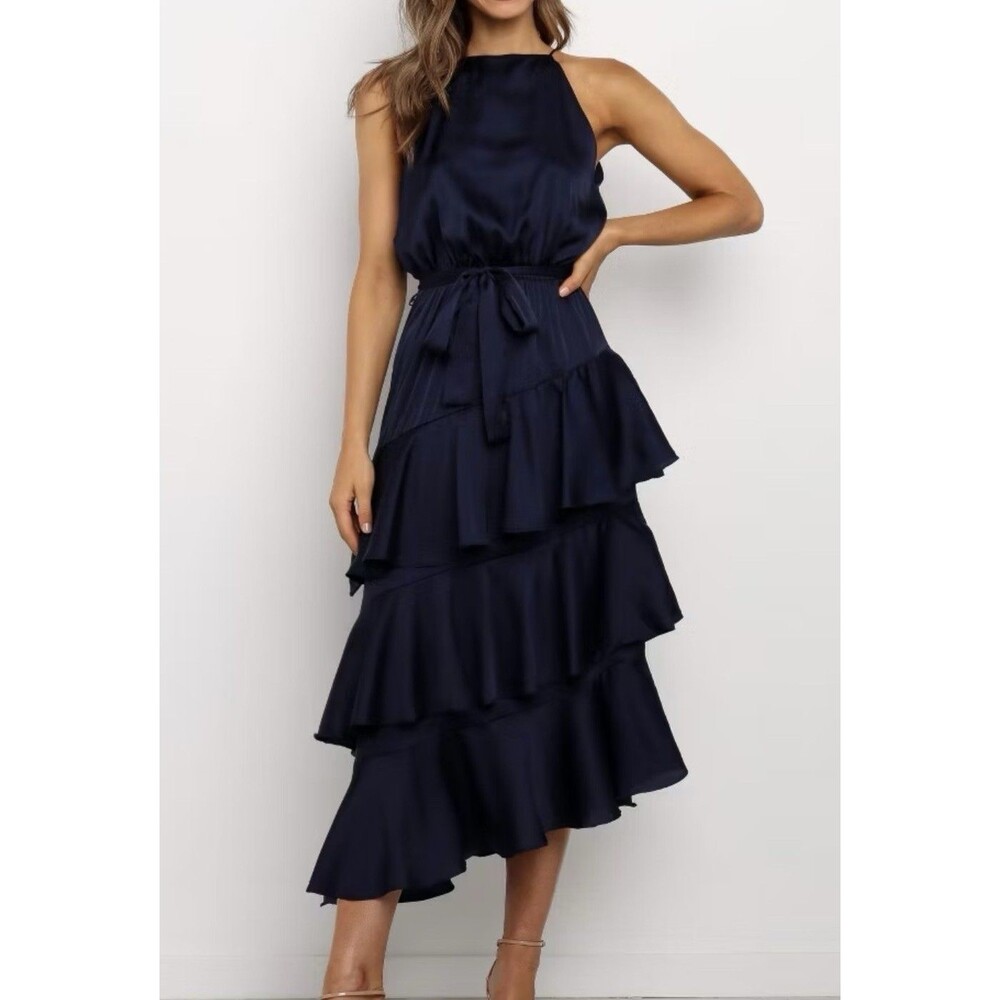 NWT Petal & Pup Seychelle Midi Length Navy Dress | Size 8 New Nordstrom Ruffle
